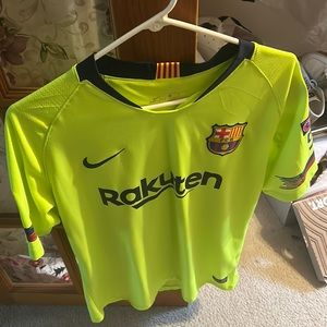 Messi FCB Jersey, Lime Green with all logos, Large Size Replica